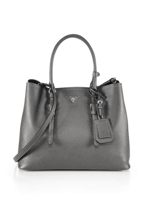 prada saffiano cuir double bag gray|saffiano leather Prada bags.